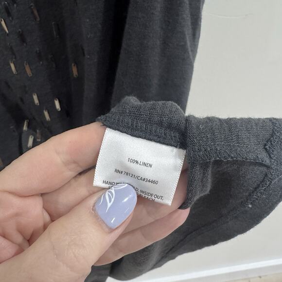 Eileen Fisher 100% Linen Sequined Tank Small Oversized Gray Scoop Neck T8010 - Picture 5 of 5